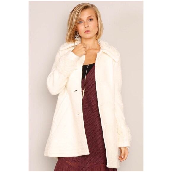 Free People Faux Fur Wooley Pea Coat - Picture 1 of 8
